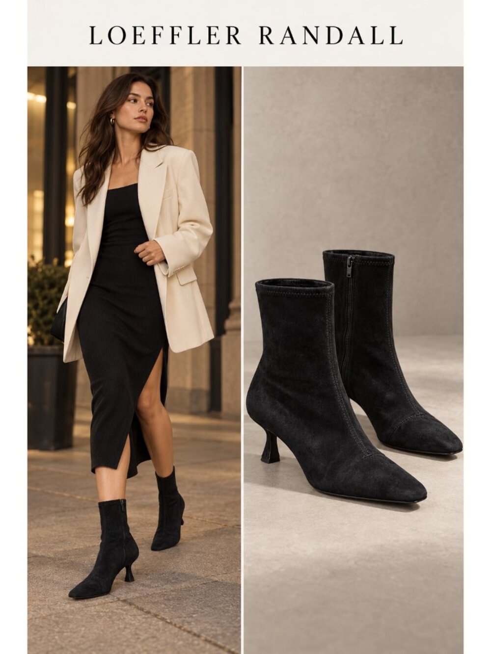 Loeffler Randall Black Genuine Suede Sock Ankle Boots Kitten Heel Size 7B